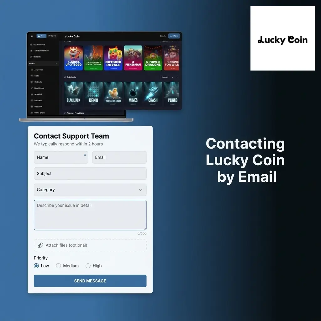 Lucky Coin casino email support contact form for account queries, disputes, and documentation submissions