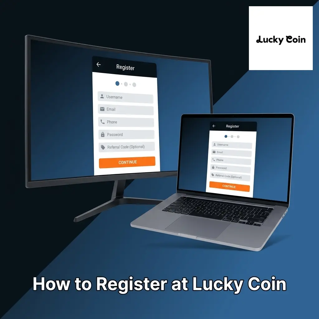 Lucky Coin registration form steps showing sign-up process for sports betting and casino access in under 2 minutes