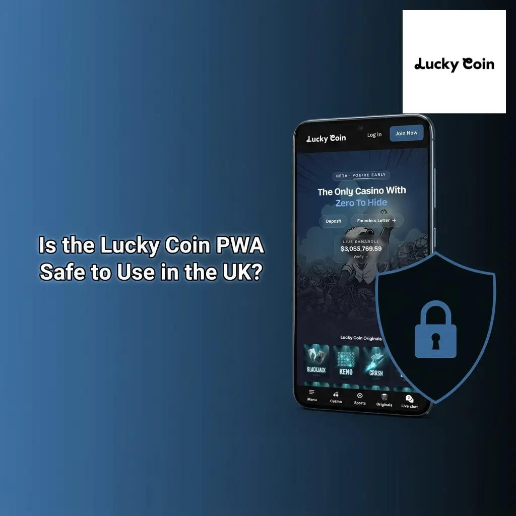 Lucky Coin PWA security features including SSL encryption and Curaçao Gaming Authority licence for UK players
