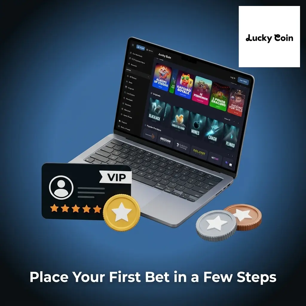 Lucky Coin sportsbook bet placement steps showing sport selection, bet slip, stake entry and confirmation process
