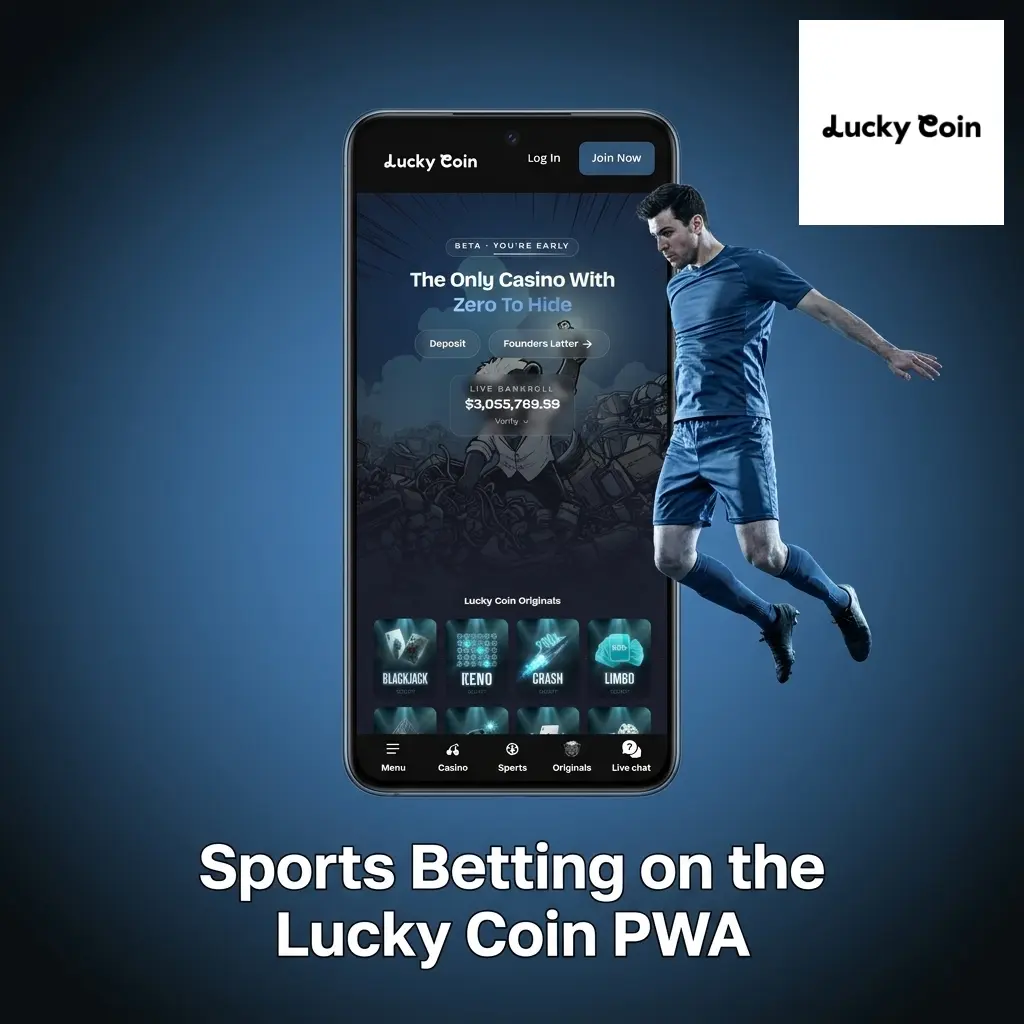 Lucky Coin PWA sports betting markets including football, horse racing, tennis, cricket, rugby, boxing, darts, golf, and esports